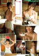 A collage of photos of a woman in a kitchen.