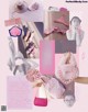 A collage of pink items including a hat, gloves, shoes, and a purse.